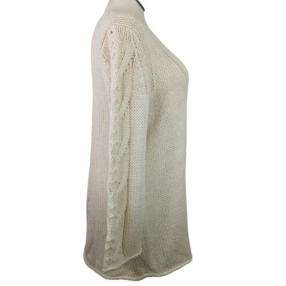 J. Jill SZ L Wool Alpaca Blend V Neck Cable Knit Tunic Length Fisherman Sweater - Picture 4 of 8